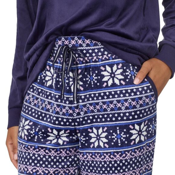 Nautica Womens 2-pc Pajama Set Snowflake Print Pants Henley Top Stretch Fleece - Picture 6 of 6